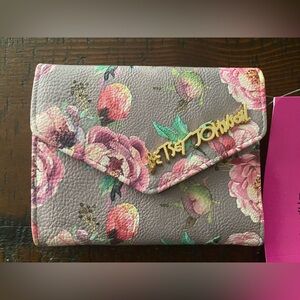 Betsey Johnson grey blush XOLANA floral rose WALLET BNWT $58